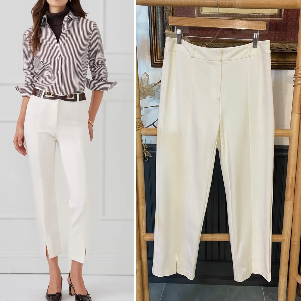 J. McLaughlin Deanne Split-Front Hem Ivory Knit Trouser Pants - Sz 10 💚🎀